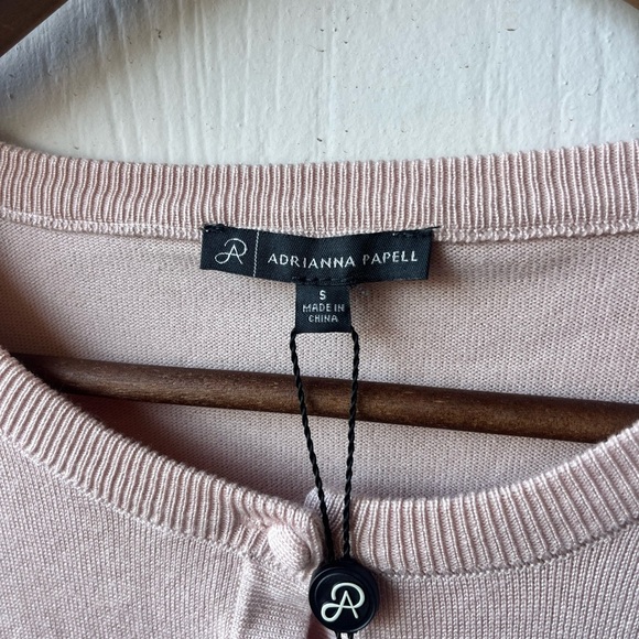 ADRIANNA PAPELL Blush Pink Button-Down Cardigan with Sheer Polka Dot Sleeves NWT - Picture 7 of 12